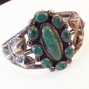 *RARE VINTAGE GERTIE GANADONEGRO SIGNED GREEN TURQUOISE STERLING CUFF BRACELET B